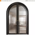 Black Double Doors With Arched Top And Ribbed Glass Golden Handles