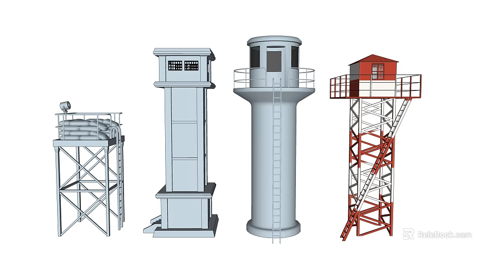 Various Designed Towers With Metal Frames Ladders And Observation Platforms 3d model 