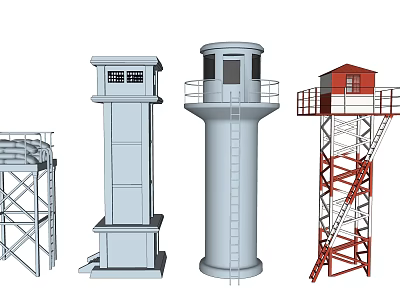 Various Designed Towers With Metal Frames Ladders And Observation Platforms 3d model