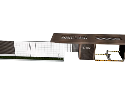 Modern Entrance Gate With Logo Sign Fence Roof Structure And Security Personnel 3d model