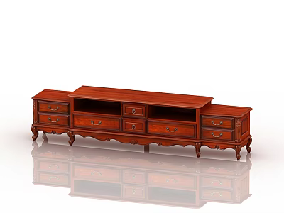 Classic Wooden TV Stand with Multiple Drawers and Storage Cabinets for Living Room Decor 3d model