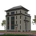 Stately Three Story Detached Villa with Stone Facade Grand Columns and Large Windows