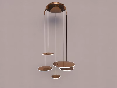 Modern Copper Chandelier With Multiple Round Suspended Discs And Thin Hanging Rods 3d model