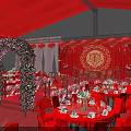 Red Themed Wedding Decor With Decorative Arch Lanterns Stage And Dining Tables 3d model