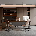 Modern Office Interior Design with Wooden Shelves Large Windows Desk Office Chairs and Computer Monitor