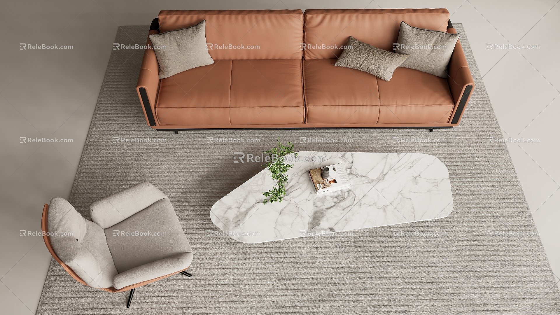 Simple Double Sofa Combination 3d model