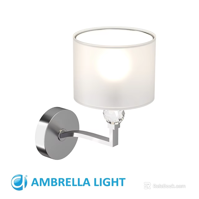 Modern Wall Light With White Fabric Shade And Metal Base Crystal Accent 3d model 