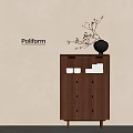 Wooden Entryway Side Cabinet Design with Drawers Doors and Vase Holding Decorative Branches on Top