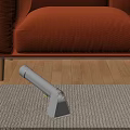 Vacuum Cleaner Cleaning Light Colored Carpet Near Orange Sofa On Wooden Floor