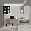 Modern Tatami Bedroom Interior Design With Desk Green Chair Storage Cabinets And Window