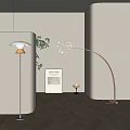 Modern Minimalist Floor Lamps With White Shade Curved Design Green Plant And Wooden Floor
