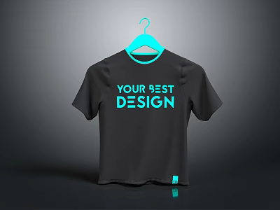 Black T-shirt With Blue YOUR BEST DESIGN Text On Blue Hanger Gray Background 3d model
