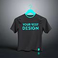 Black T-shirt With Blue YOUR BEST DESIGN Text On Blue Hanger Gray Background