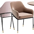 Modern Round Dining Table Set With Wooden Top Metal Legs And Beige Fabric Upholstered Chairs