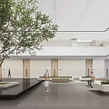 Modern Lobby Interior Design With Green Tree People Benches And Wooden Accents