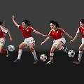 Women Soccer Players Running in Red Jerseys White Shorts with Soccer Balls