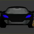 Black Sports Car with Blue Headlights Gold Wheels Solar Panel Roof Reflection on Dark Surface