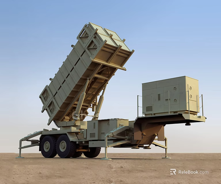 Military Missile Launcher Trailer With Elevated Launch System In Desert Environment 3d model