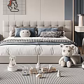 Kids Bed With Stuffed Toys Soccer Ball Building Blocks Table Lamp And Striped Rug