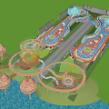 Colorful Children's Play Area With Slides Spinning Structures And Tower Like Decorations