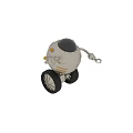 Smart Robot Featuring Spherical Design Silver Metallic Body Golden Stripes Wheels And Mechanical Arms