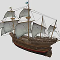 Classic Sailing Ship With Wooden Hull Tall Masts And White Sails