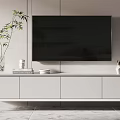Modern White TV Stand With Decorative Items Green Plant And Wall Mounted TV