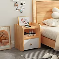 Modern Wooden Nightstand with White Drawer and Gold Handle in Bedroom with Photo Frame Decor