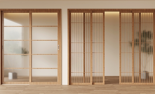 Japanese-style sliding door wooden sliding door 3d model