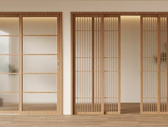 Japanese-style sliding door wooden sliding door 3d model