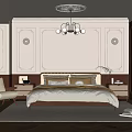 Elegant Classic Bedroom Interior With Paneled Walls Chandelier Linen Bed And Wooden Nightstands