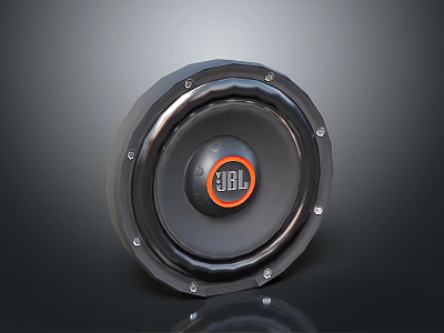 JBL Black Computer Speaker with Circular Design Orange Logo and Metal Frame 3d model