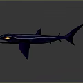 Dark blue stylized shark with glowing yellow eyes and open red mouth