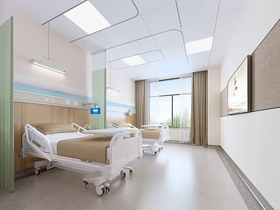 Hospital Outpatient Ward With Beds And Natural Light 3d model