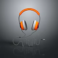 Wired Computer Headphones With Orange Frame White Ear Cups Gray Background And Reflection