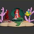 Mermaid With Red Lobster And Yellow Fish On Green Shell With Pink Coral And Starfish