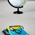 Chic Decorative Ornament Collection With Globe Stacked Books Glasses Wooden Calendar And Photo Frame
