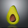 Halved Avocado with Yellow Flesh and Red Seed on Gray Background