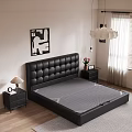 Modern Bedroom Interior Design With Black Tufted Leather Headboard Gray Mattress Nightstands And Table Lamp