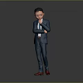 Animated Cartoon Character Man In Blue Suit With Red Shoes Thinking Pose On Gray Background