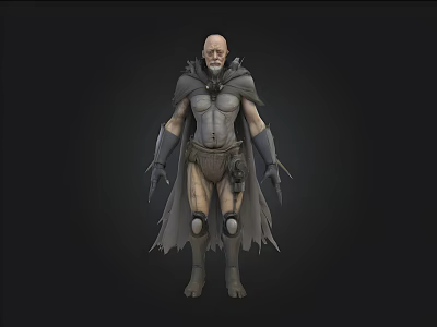 Bald Wrinkled Male Character 3D Model With Cloak Tights Kneepads And Gloves Sci-Fi Fantasy Style 3d model