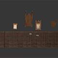 Wooden Architectural Components Display With Curved Cabinet Gabled Framed And Paneled Elements
