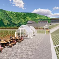 Well Designed Garden Landscape With Neat Planting Beds Greenhouse Wooden Fences And Terrace Layout