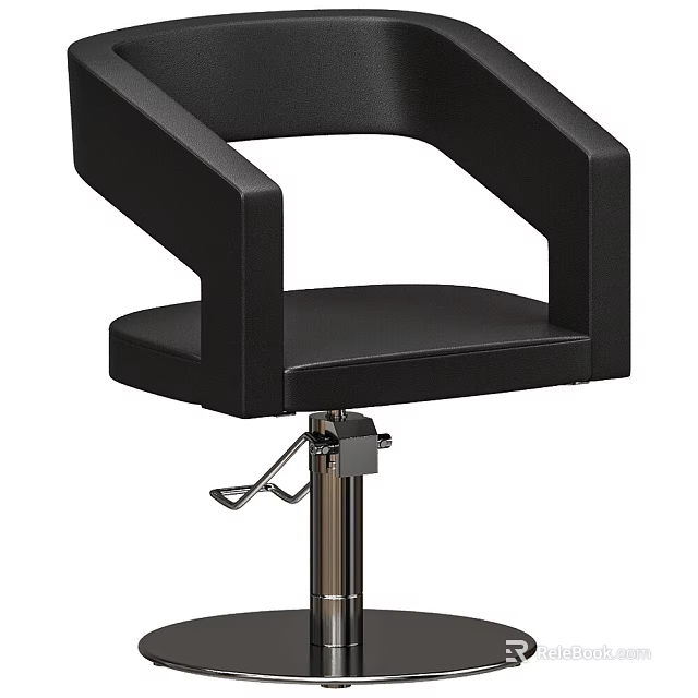 Black Salon Chair With Adjustable Base And Leather Upholstery Armrest Design 3d model 