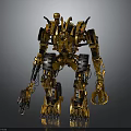 Yellow And Black Mech Robot Character With Weaponized Arms And Mechanical Design