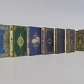 Vintage Hardcover Books Collection With Colorful Covers And Golden Decorations
