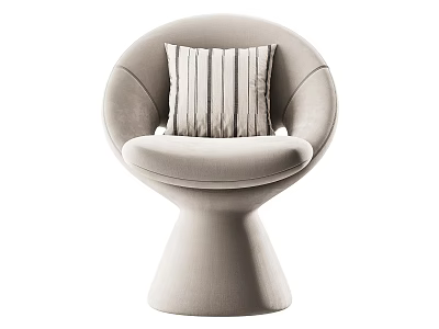 Modern Beige Round Upholstered Stool With Striped Pillow And Conical Base 3d model