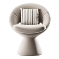 Modern Beige Round Upholstered Stool With Striped Pillow And Conical Base