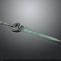 Ancient Bronze Sword With Green Patina Decorative Hilt And Intricate Patterns