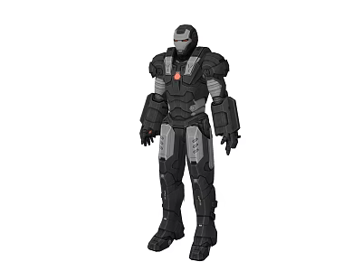 Game Movie Character In Black Mech Suit With Red Chest Emblem And Sci Fi Armor 3d model